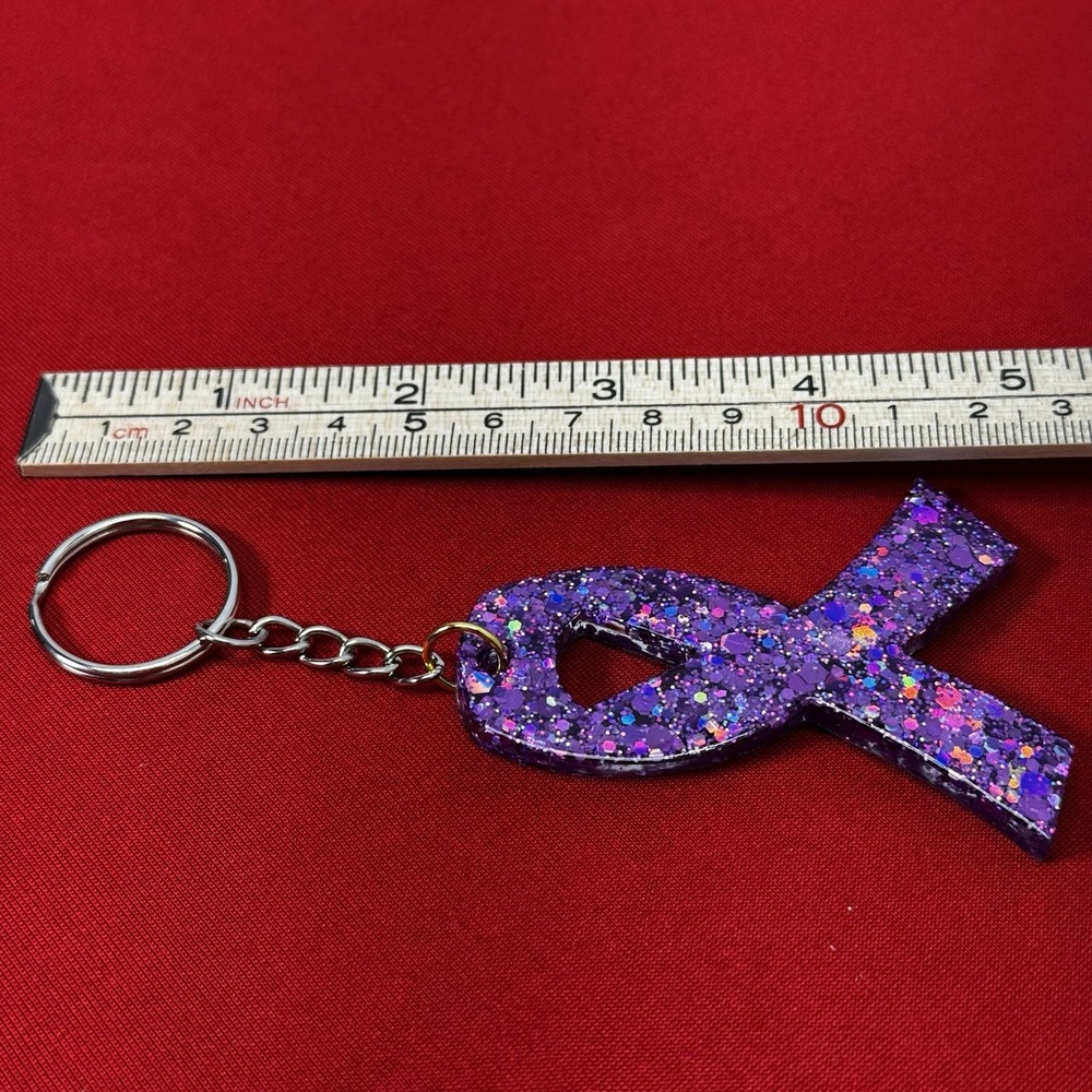 Awareness Purple Sparkle Resin‎ Keychain - Picture 3 of 3